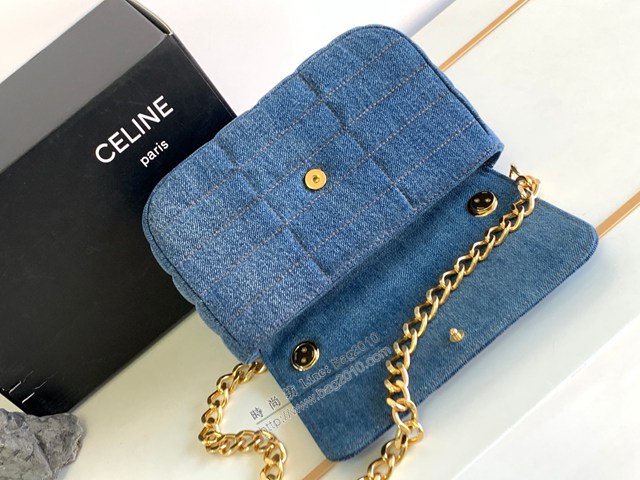 Celine專櫃2022新款絎縫牛仔布革鏈條肩背包 賽琳牛仔布絎縫斜挎女包 sldj2379